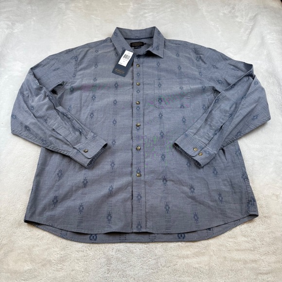 Pendleton Men's XL Button Down Shirt Blue Aztec Patterned Long Sleeve NWT - Picture 1 of 8